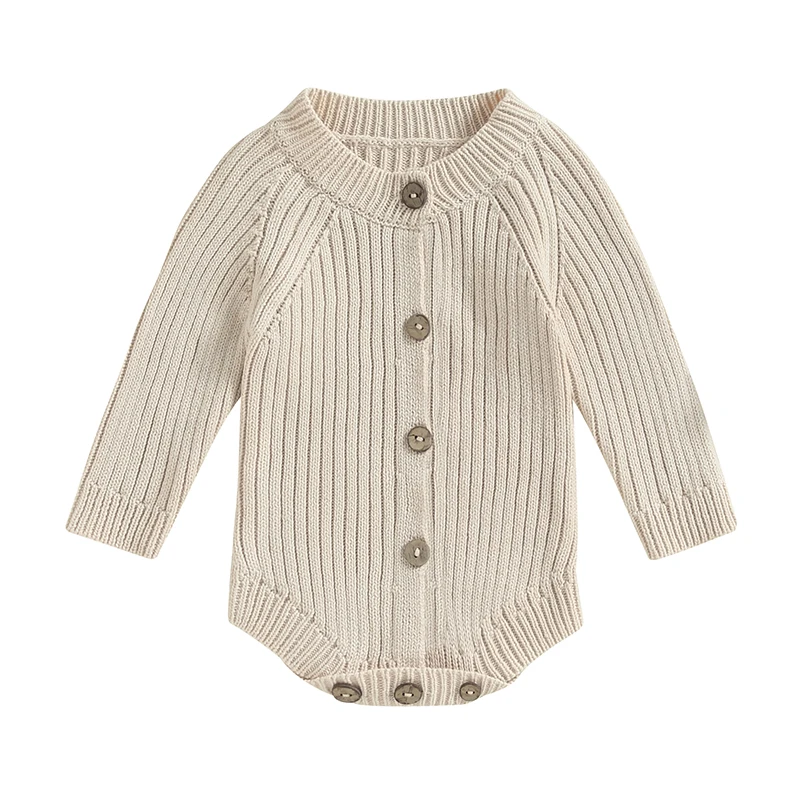 

Baby Sweater Romper Long Sleeve Round Neck Solid Color Ribbed Knit Bodysuit Infant Fall Outfit