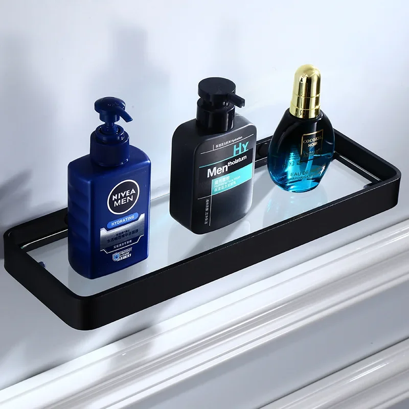 Tuqiu Glass Shelf,Square bathroom glass shelves,Black Bathroom Shelf Aluminum 20CM 25CM 30CM 35CM 40CM 45CM Shower room Rack