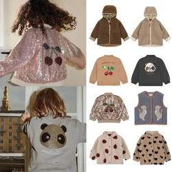 KS Boys Panda Sequin Fleece Outerwear Girls Cherry Embroidery Jacket Children Cotton Hooded Coat Keep Warm Sweatshirt Kids Cloth