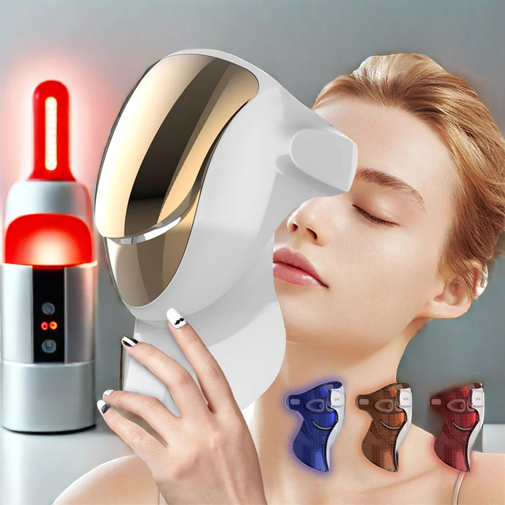 New Designed Portable Gold  Mask Customized Red Blue Orange Infrared 4 Color Led Facial Mask With Neck