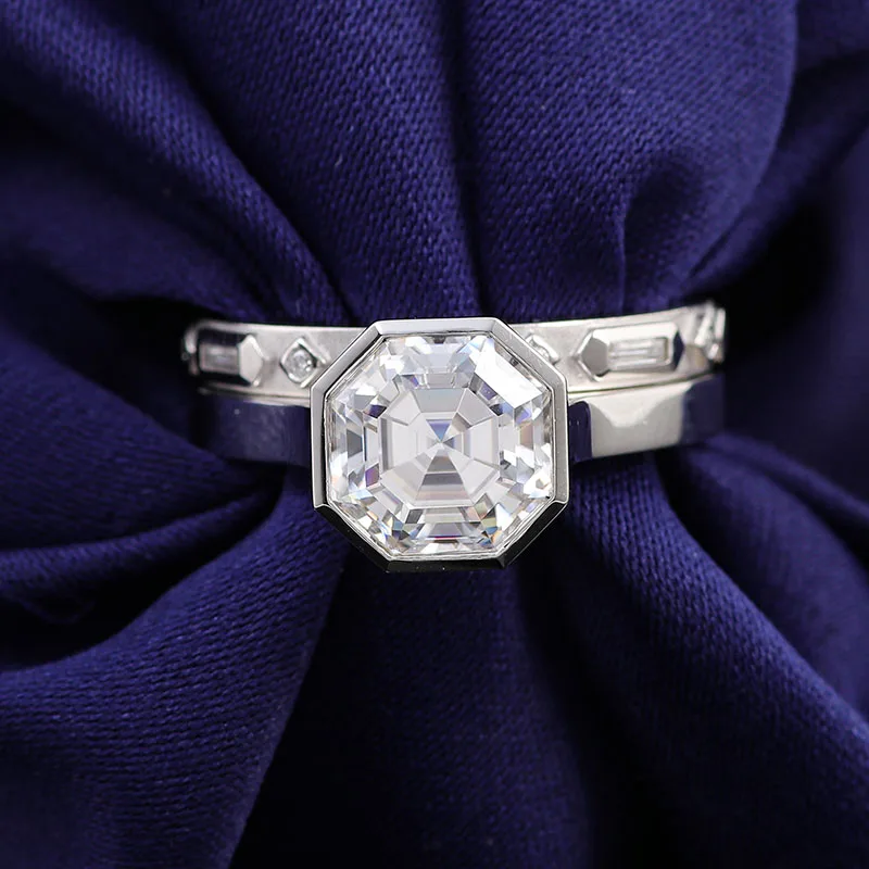 Provence platinum ring set pt950 cold metal 3CT Asscher cut IGI certified lab diamond engagement wedding rings set for bridal