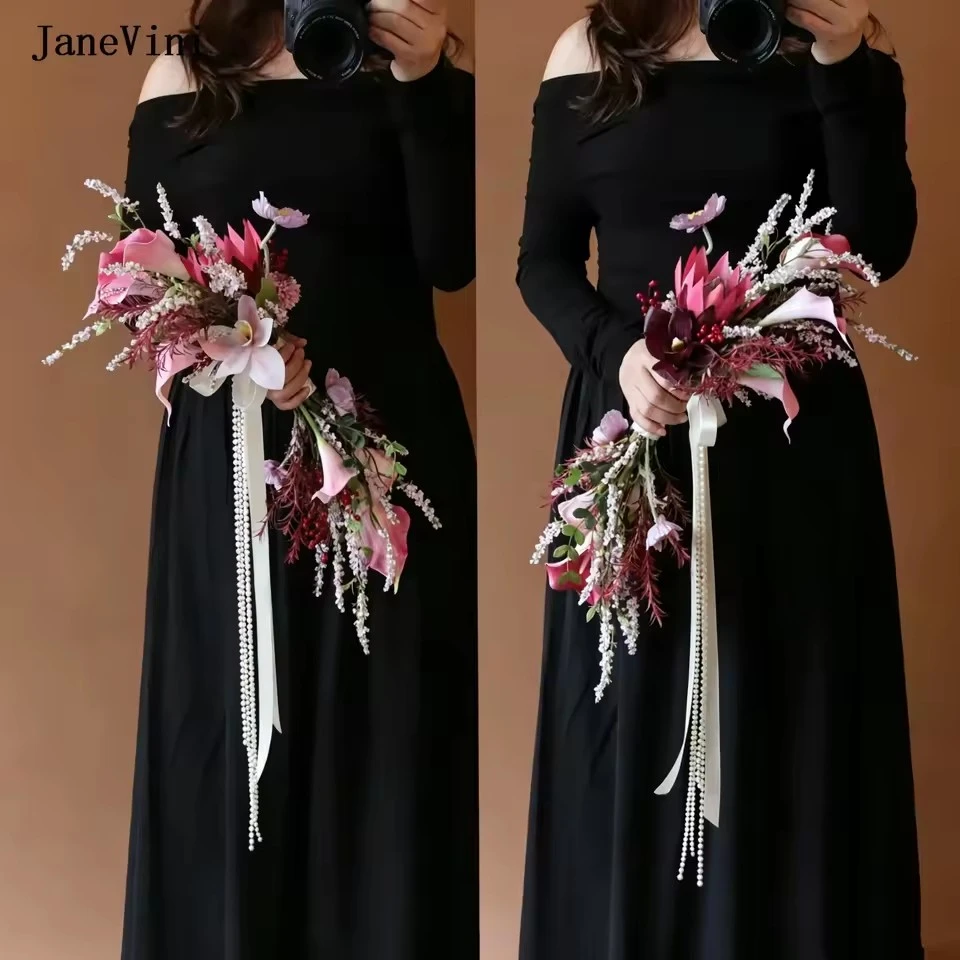 

JaneVini Cascading Pearls Tassel Artificial Flowers Bridal Bouquet Pink Calla Lily Portable Wedding Bouquet for Bride Ramos Boda