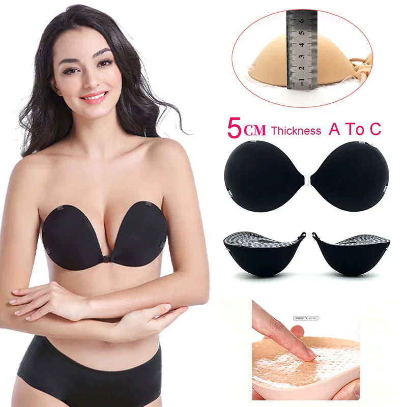 5cm Thickness Push Up Adhesive Bra/ Thickened Nipple Tape/Reusable Invisible Silicone Bra /Front Closure Brea