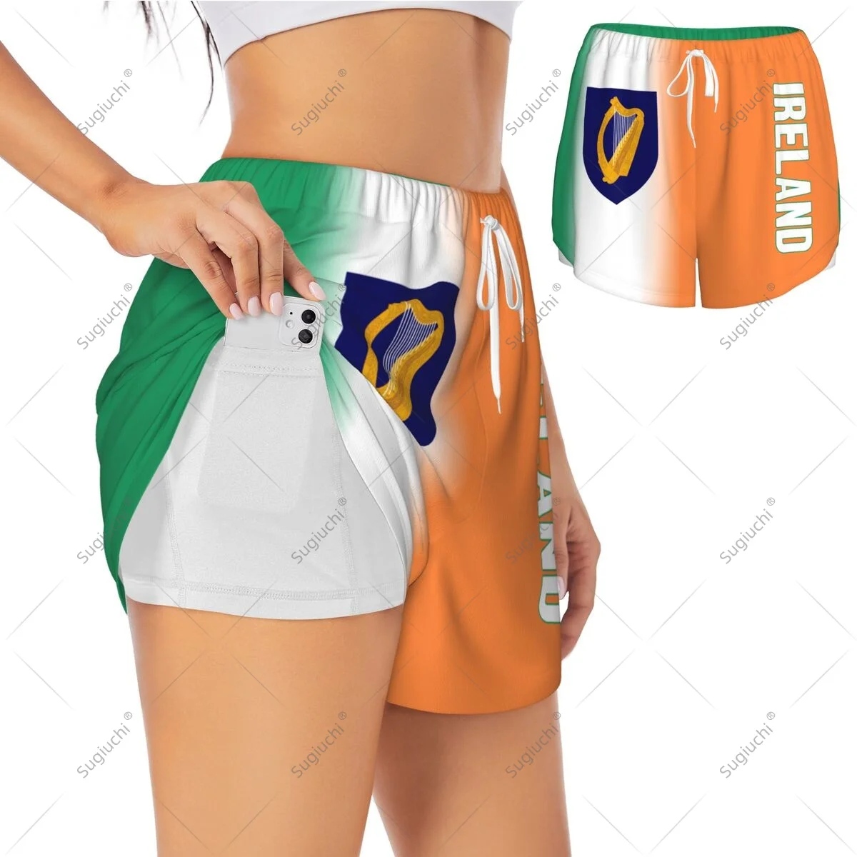 Women Girl Sports Shorts Ireland Flag for Female Yoga Running Pilates Fitness Workout Lightweight Activities