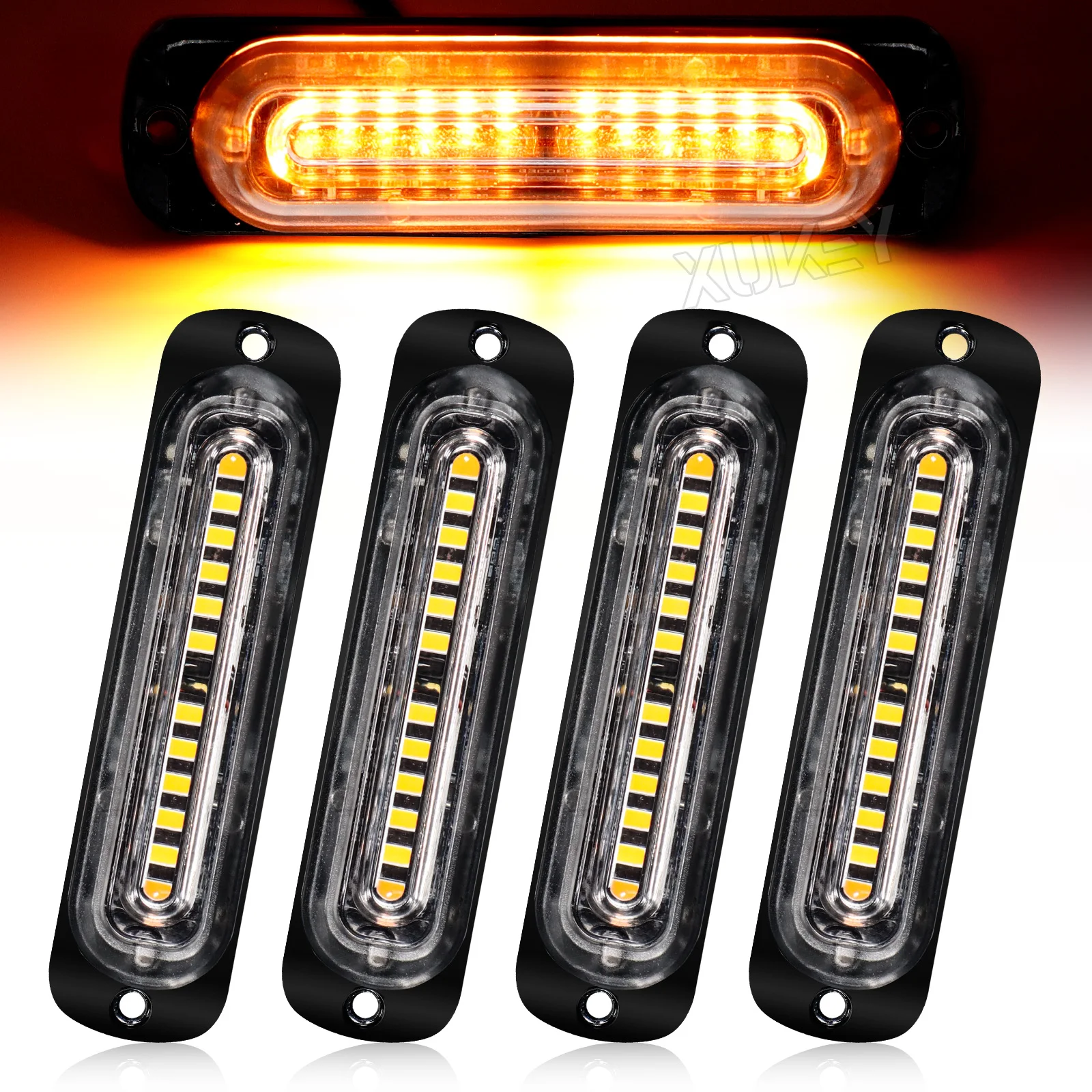 4x 12LED ストロボ警告グリルグリルハザードフラッシュライトバー車のトラックピックアップ SUV ビーコンランプアンバーイエローオレンジ交通 12V 24V