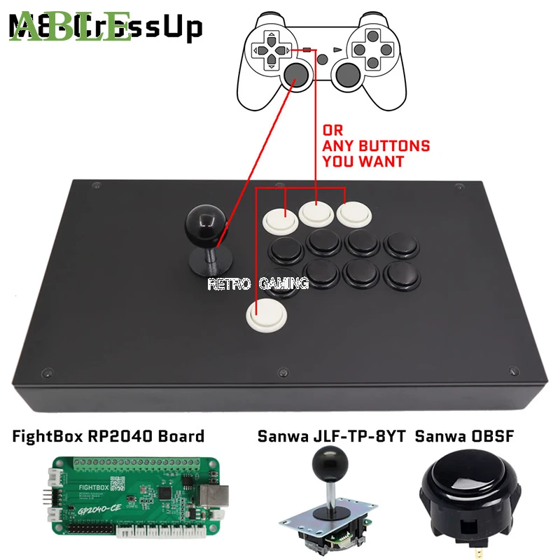 FightBox M8-CrossUP Arcade Joystick Controller with Additional D-Pad Programmable Keys SOCD Turbo Anti-Slip for PC Consoles