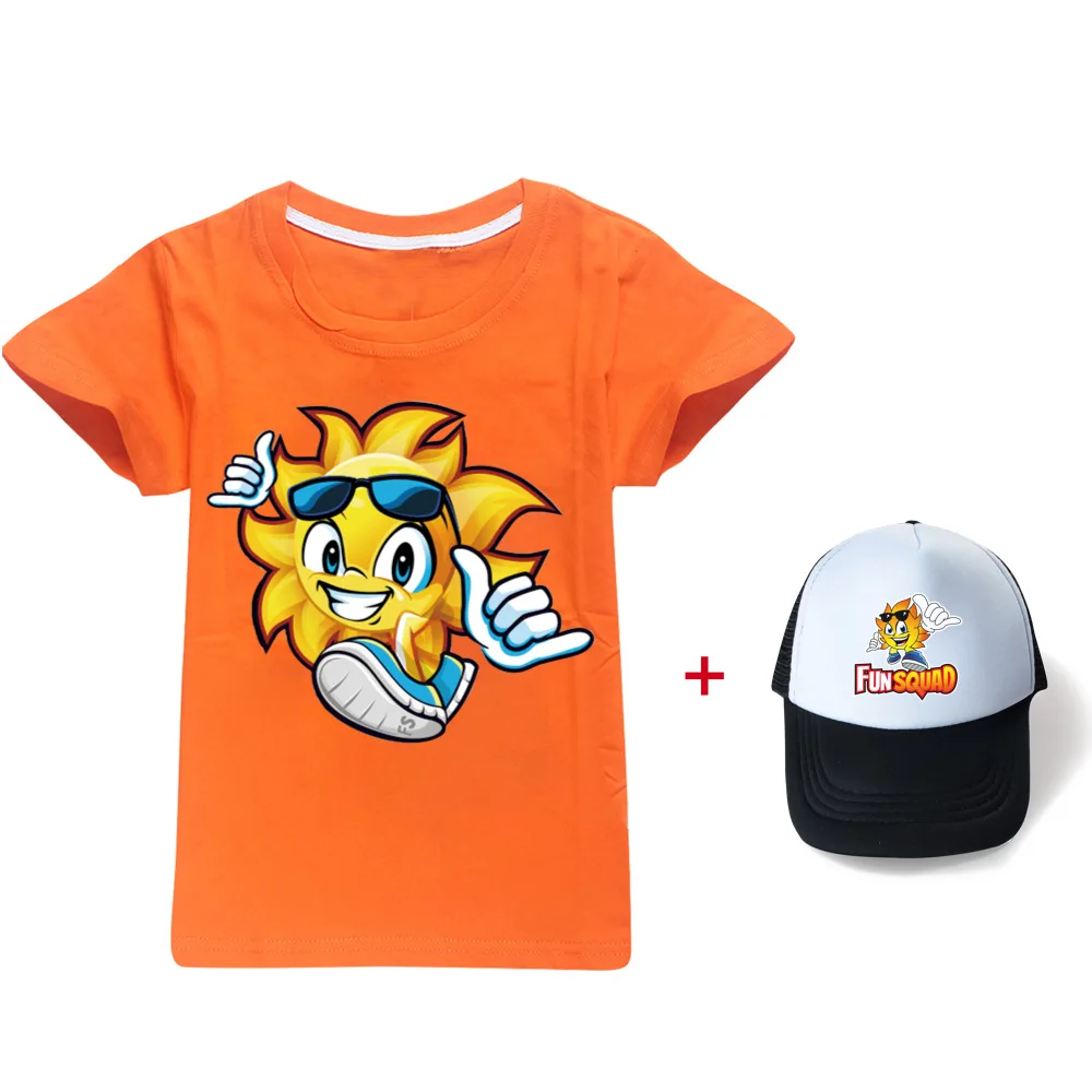 Fun Squad Gaming T Shirt Summer Children Kawaii Cartoon 3D T-shirt For Boys Girls Kids Clothing Unisex Short Sleeves+sun hat