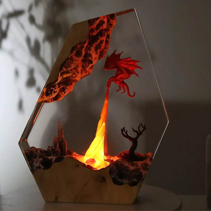 

Fiery Dragon Assault Castle Organism Resin Table Light Creactive Art Decoration Lamp Flying Dragon Theme Night Light USB Charge