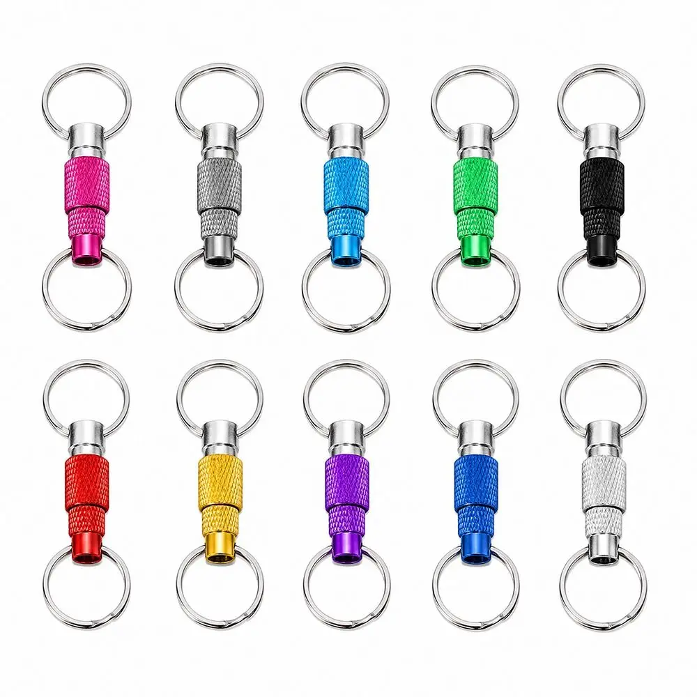 New Double Headed Quick Release Keychain 360° Rotation Retractable Clip Pull Apart Buckle Aluminum Alloy Mini Keys Fob EDC Tool