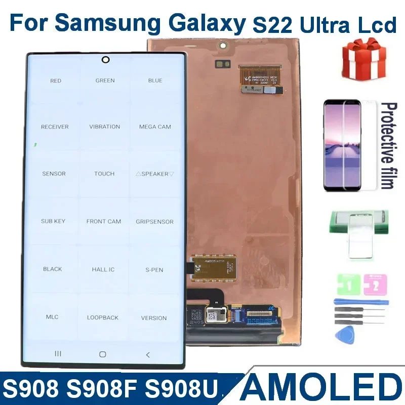 

AMOLED S22 Ultra Screen For Samsung Galaxy S22 Ultra S908 S908U S908B/DS LCD Display Digital Touch Screen Digitizer Replacement