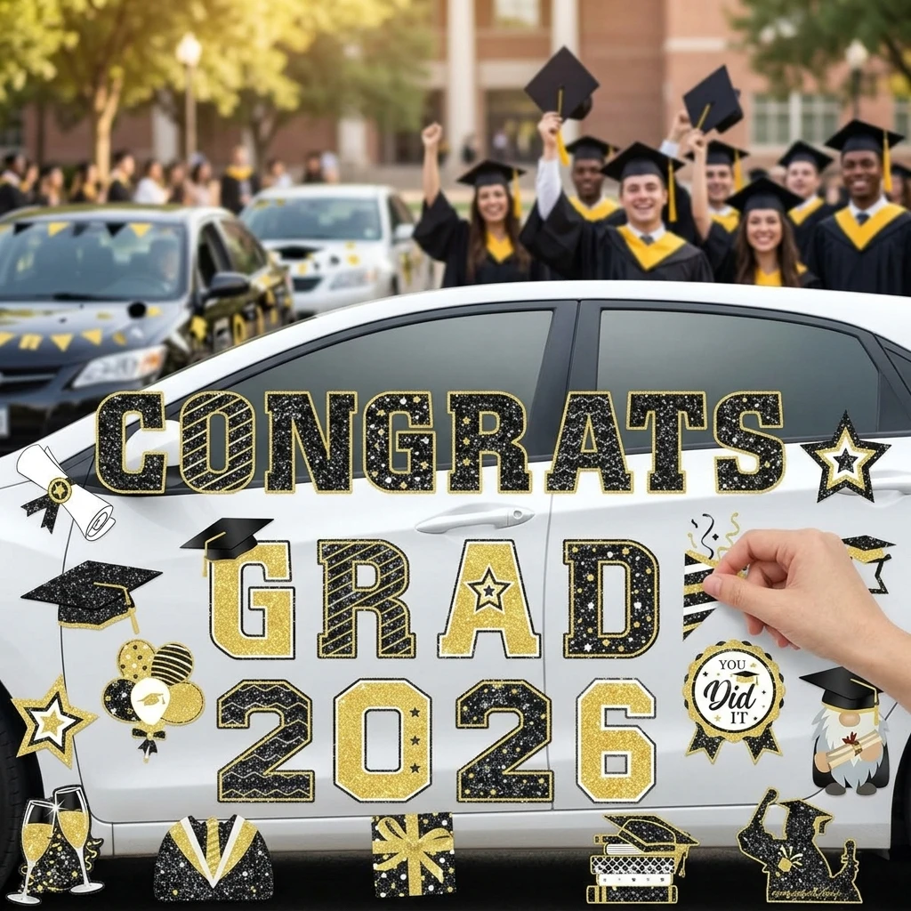 2026 Graduation Season Car Magnetic Stickers 30 Pieces Set PVC Durable Design For Graduation Celebration
