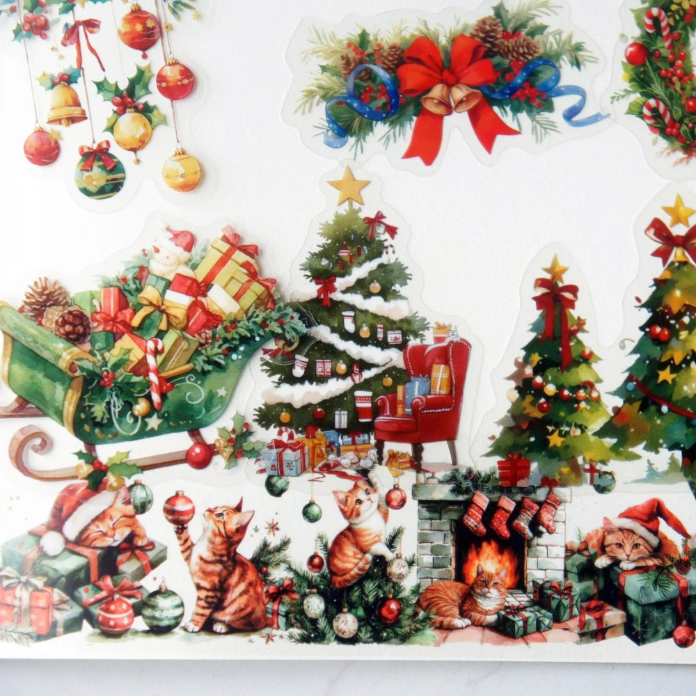 

15pcs Christmas Snowy Night Sweet Home Style PVC Sticker Scrapbooking Background DIY Gift Decoration Tag