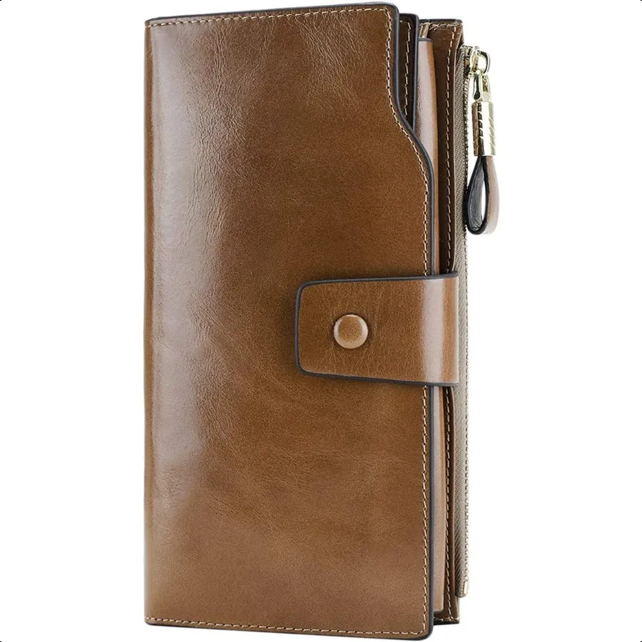 

Women's RFID Blocking Large Capacity Luxury Wax Genuine Leather Clutch Wallet Ladies Card holder