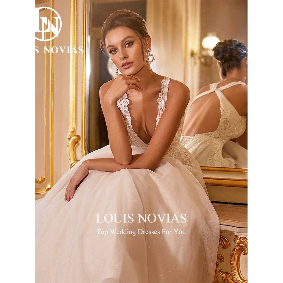 LOUIS NOVIAS-Vestidos De Novia De corte en A para mujer, cuello en V De tul con traje De boda, apliques entrecruzados, 2023