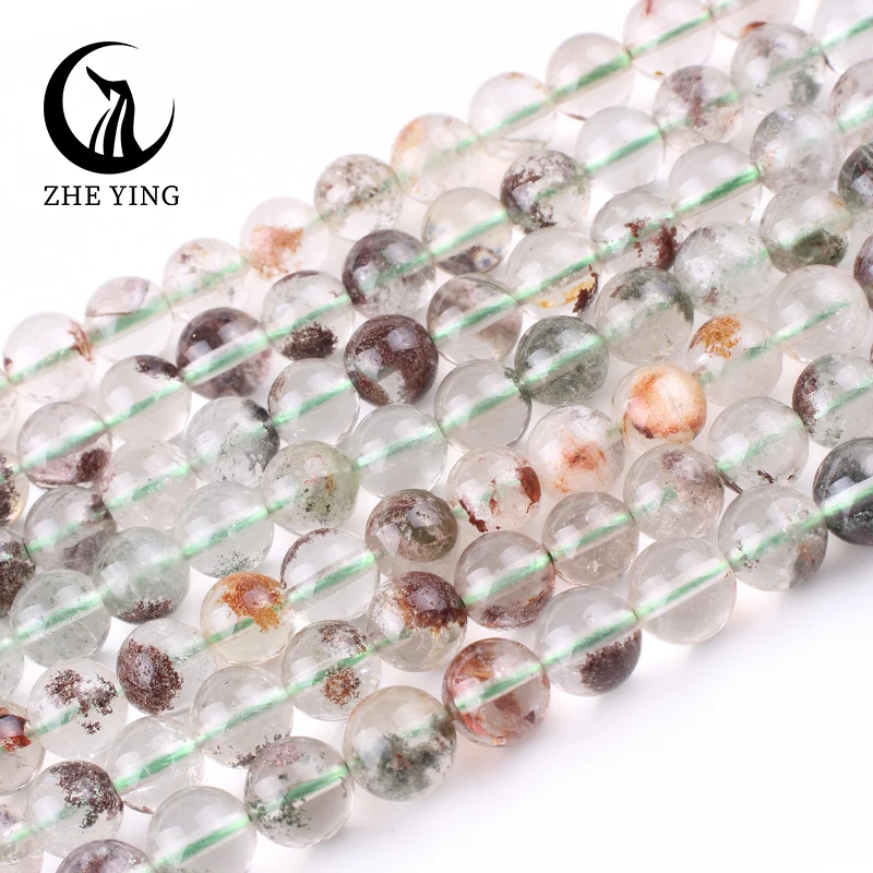 

New 3A Natural Stone Green Phantom Crystal Beads Round Loose Gemstones Green Ghost Quartz Beads For Jewelry Making Bracelets DIY