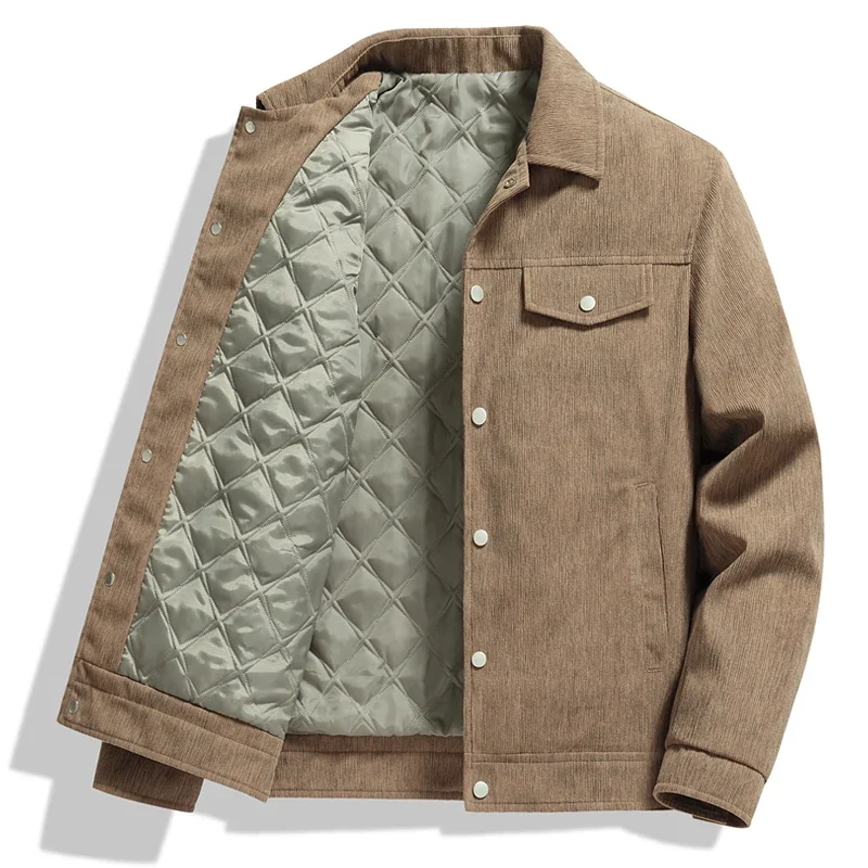 Plus Size 8XL Tooling Jackets Men's Autumn Winter Plus Velvet Thick Lapel Corduroy Fashion Tops Big Size Casual Short Warm Coats