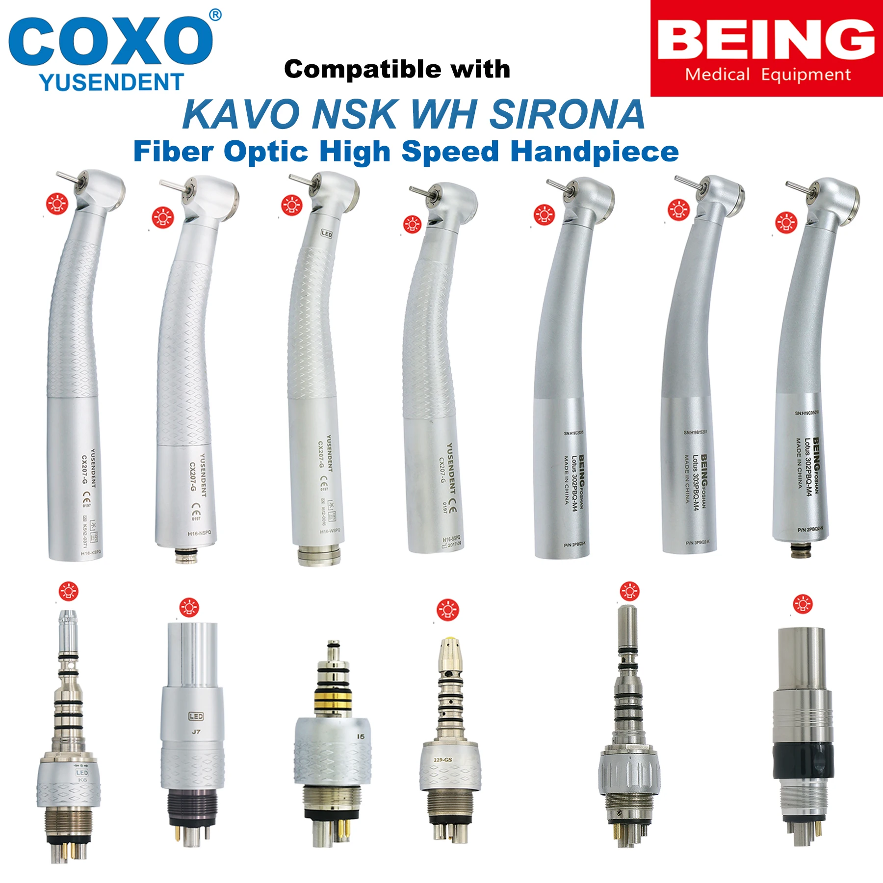 COXO BEING Стоматологический высокоскоростной турбинный волоконно-оптический высокоскоростной наконечник Стоматологический светодиодный соединитель 6-контактный подходит для KAVO NSK SIRONA WH