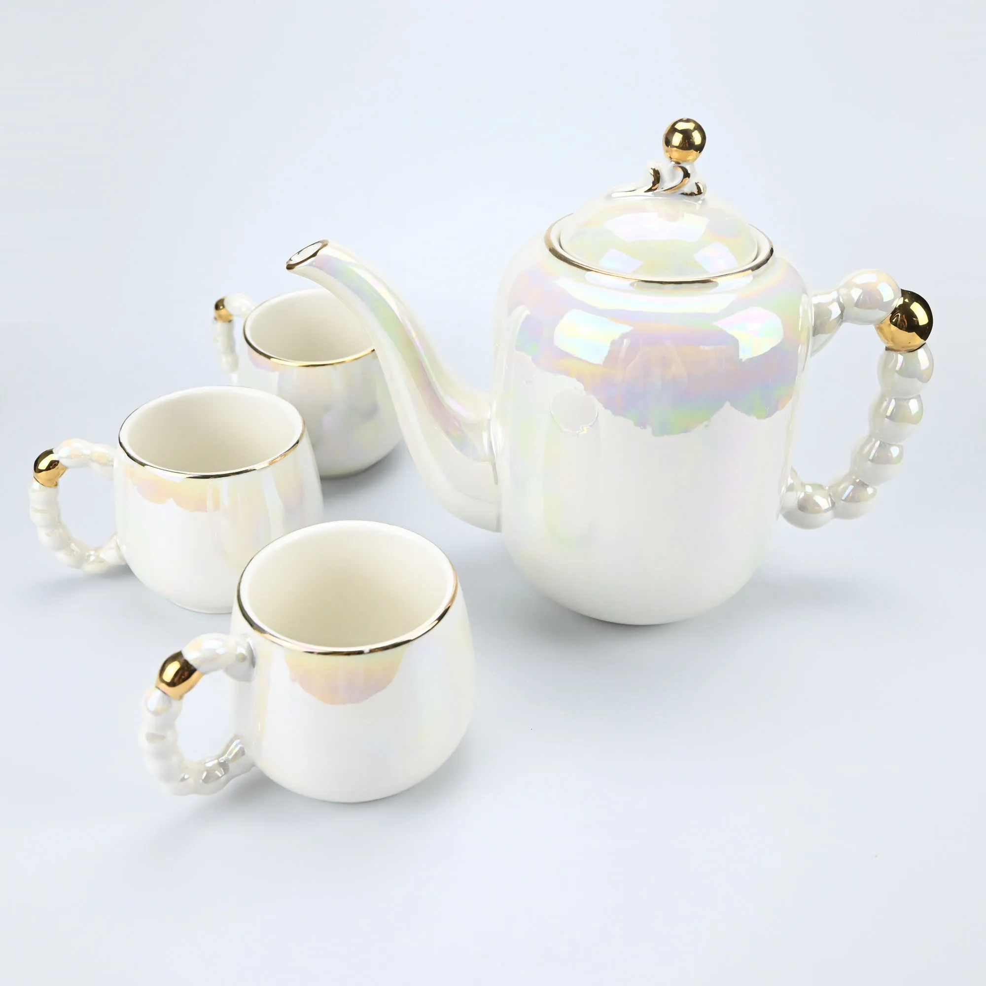 1 قطعة/6 قطعة/8 قطعة طقم شاي بورسلين طلاء ملون-إبريق شاي سيراميك ملون لؤلؤي وقهوة وشاي وكريمة وغلاية