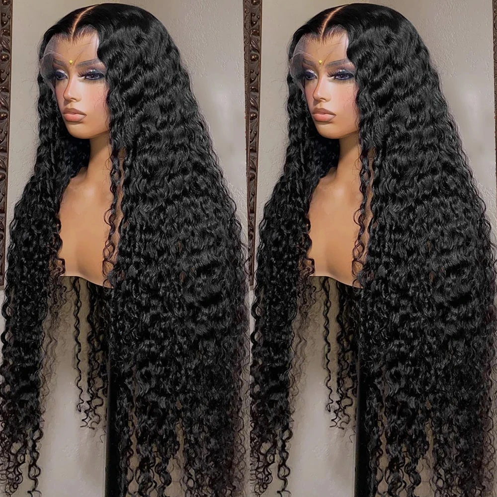 250 Density Water Wave Curly Lace Frontal Wigs 13x6 HD Deep Wave Lace Frontal Wig Lace Human Hair Wigs For Women 30 34 Inch 200%