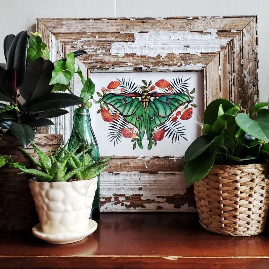 Impression d'art de champignon avec Luna Moth, décor CandaceFincher