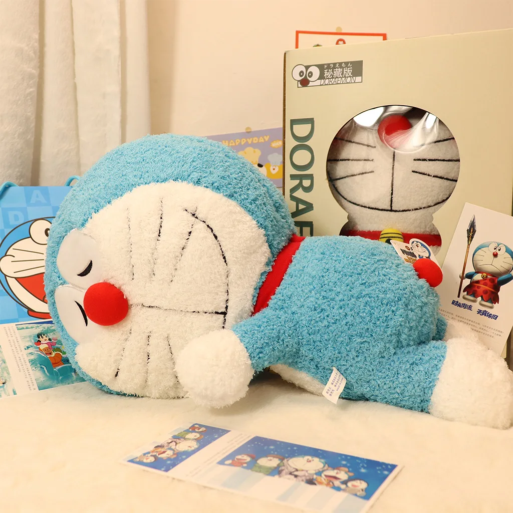 Lying‑Down Sleeping Doraemon Stuffed Plush Doll, Soft Hug Pillow Toy Gift‑Box Packed Bed Ornament Birthday Gift for Anime Lovers