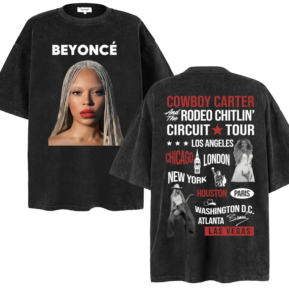 

Beyonce Cowboy Carter 2025 Tour Washed T Shirts Men Women Trendy Vintage Classic T Shirt Cotton Oversized Casual Street T-shirt