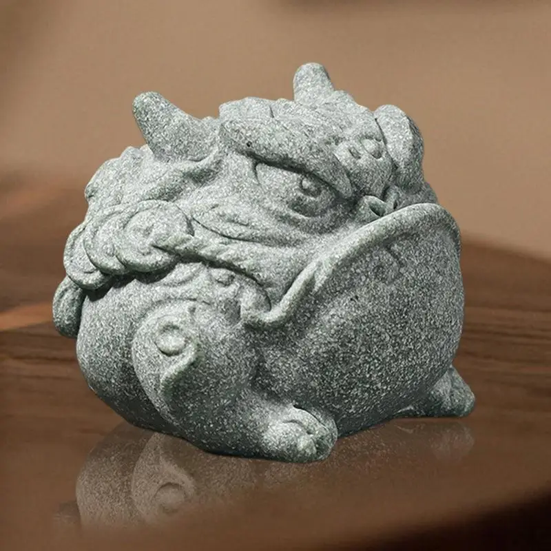 Kungfu Tea Pet Ancient Animal Statue Tea Pets Green Sand Color Mini Tea Pet Figurine Handcrafted Table Centerpiece Tea