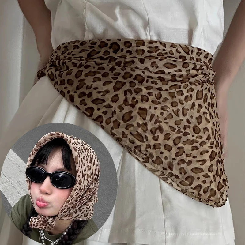

Punk Leopard Print Headscarf Satin Thin Ribbon Belt Square Scarfs Head Band Women Y2K Spicy Girl Neckerchief Hair Accessories