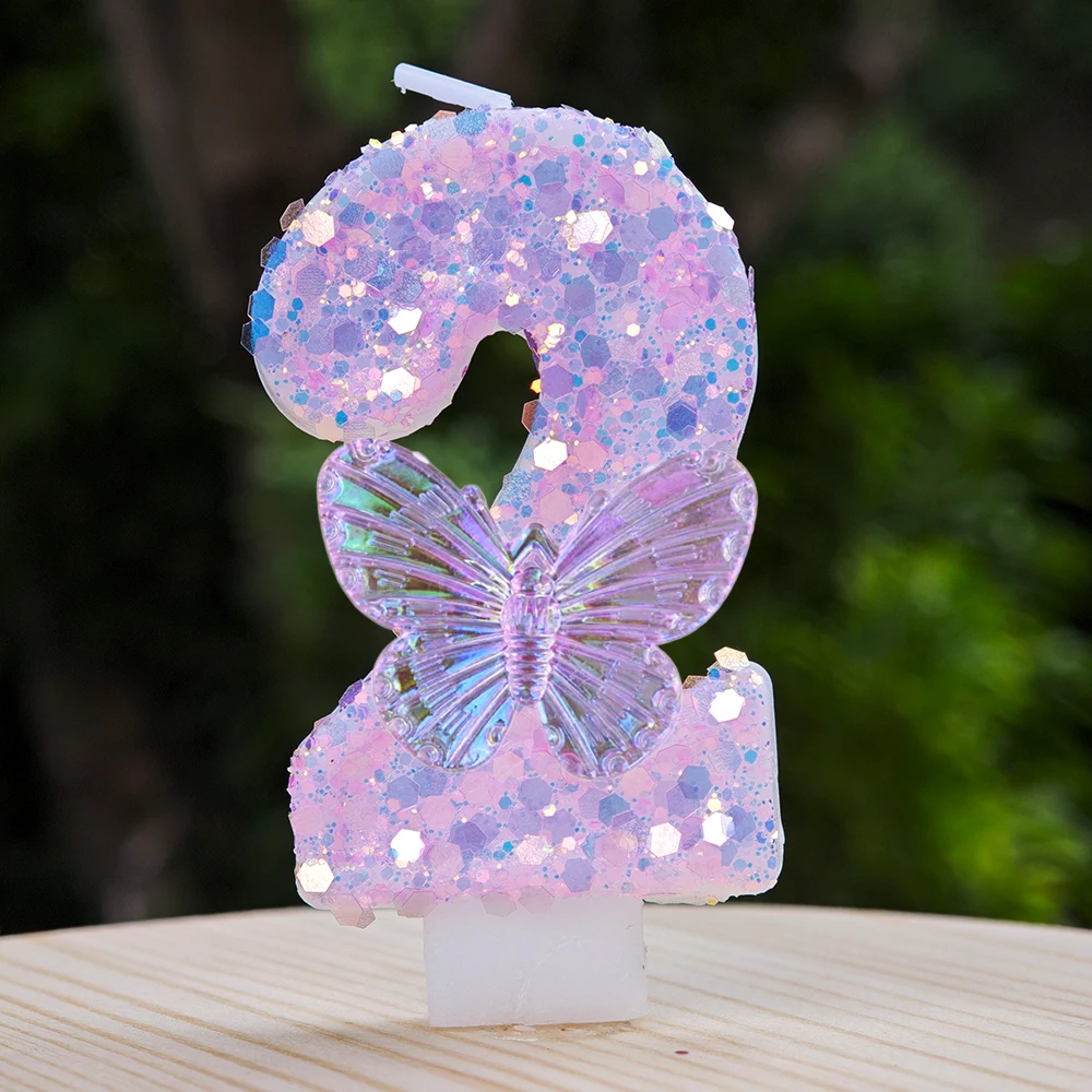 Vela de mariposa rosa número 0-9, vela para pastel de cumpleaños, decoración de mariposa, adorno para tarta de fiesta de cumpleaños, regalo de decoración para Baby Shower
