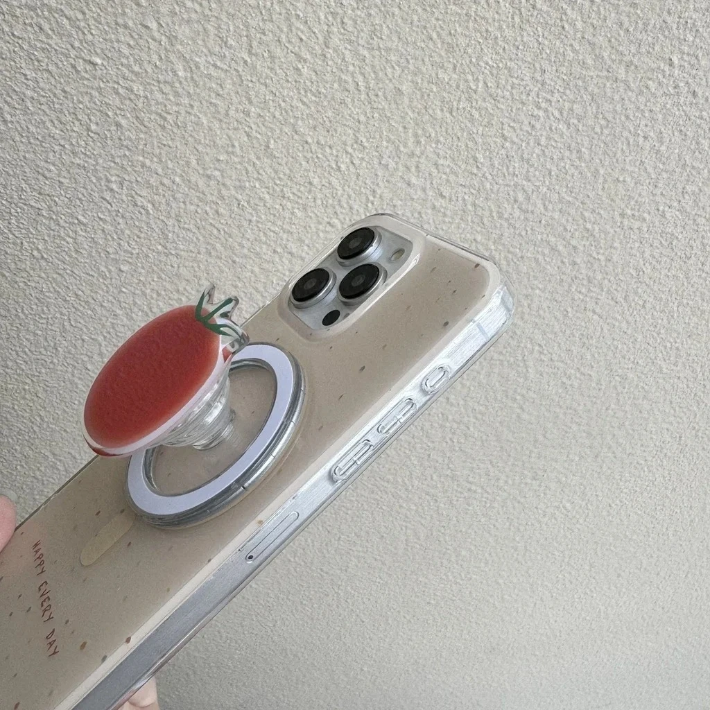 Ins เกาหลีน่ารัก 3D Mini Tomato Magsafe ขาตั้งโทรศัพท์แม่เหล็ก Grip Tok Griptok เกาหลีพับแหวนสําหรับ IPhone Samsung ขาตั้ง