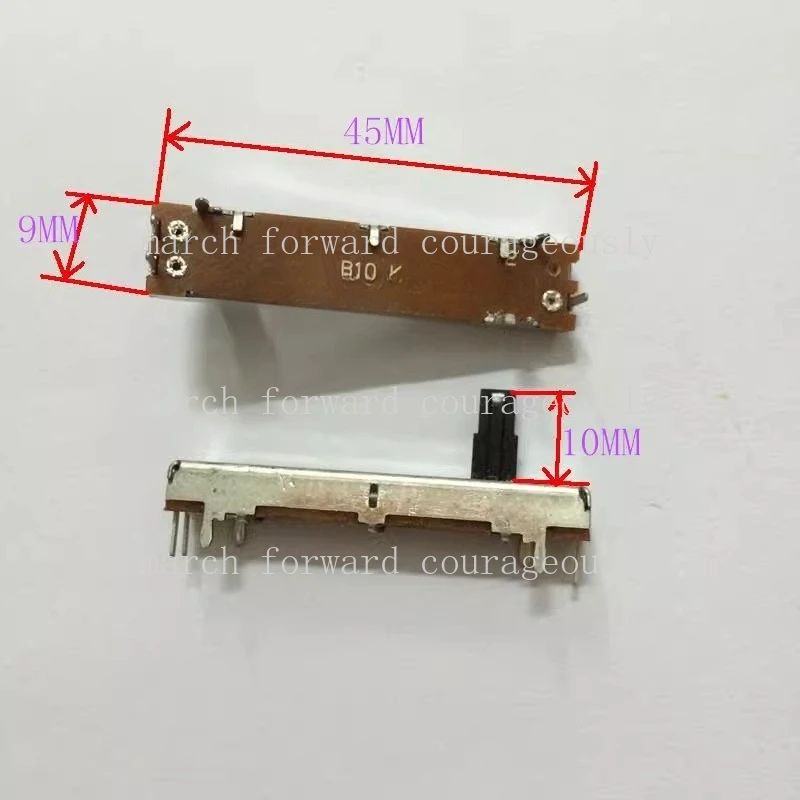 10pcs Straight sliding, 45mm in length and 9mm in width. Three-legged single-channel mono B10K mixing console fader B103.