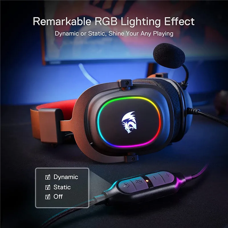 Redragon H510 Zeus X Wired Gaming Headset RGB Lighting 7.1 Surround Sound Multi Platforms Headphone Works For PC PS4