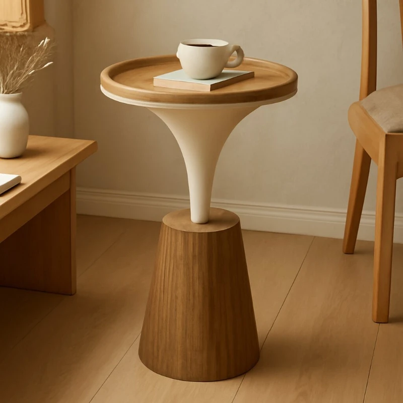 طاولة نهاية زاوية Wabi-Sabi، مكتب شاي مستدير ريفي، مقعد جانبي عتيق لصالة أريكة المقهى أو منطقة المعيشة في غرفة النوم #1