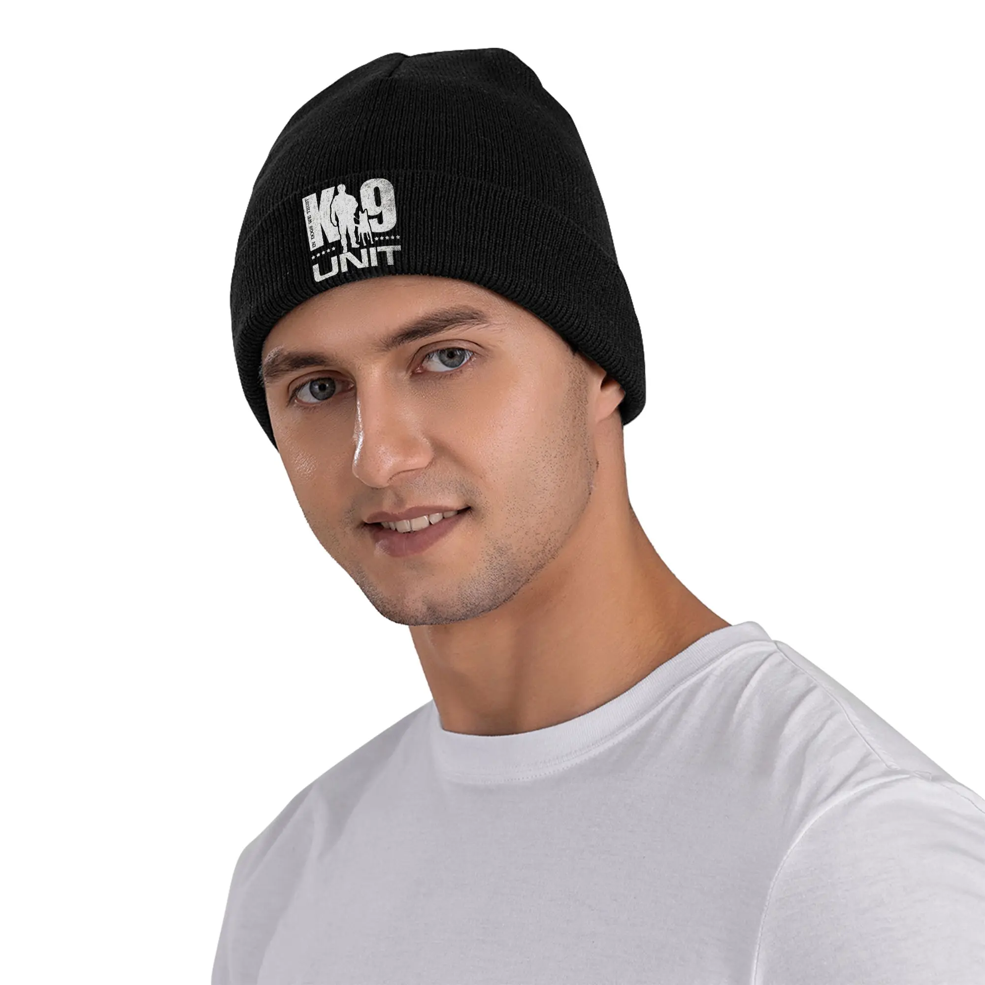 K9-Unit-Malinois-Team Handler Knitted Hat Autumn Winter Beanie Tactical Police Dog Squad Cap Unisex Acrylic Fashion Skullcap