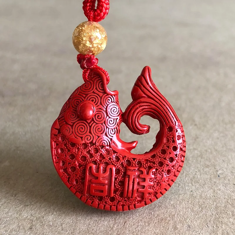 Fish Leaping Longmen Student Career Pendant Red Cinnabar Lucky Ruyi Antique Pendant Carp Tiangui Necklace