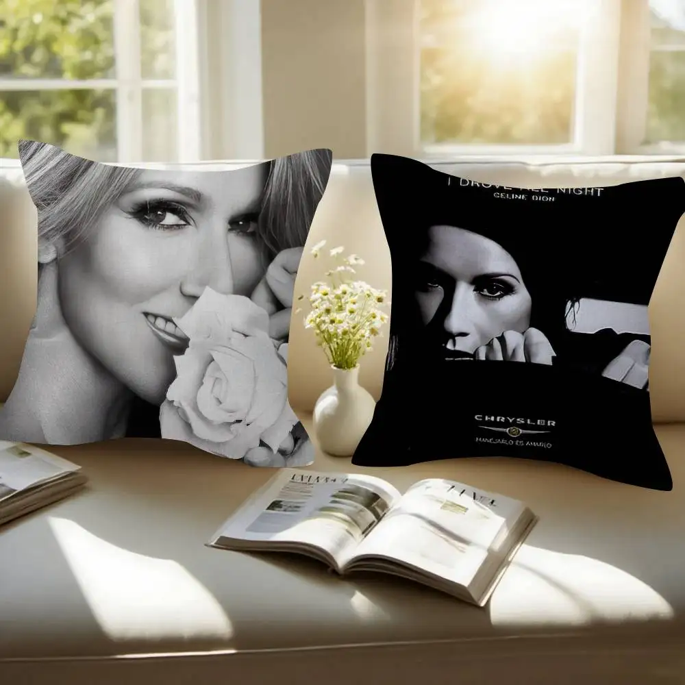 Celine Dion Black And White Double-sided Printed pillow cover Short plush Suitable living rooms bedrooms throw cushion cover