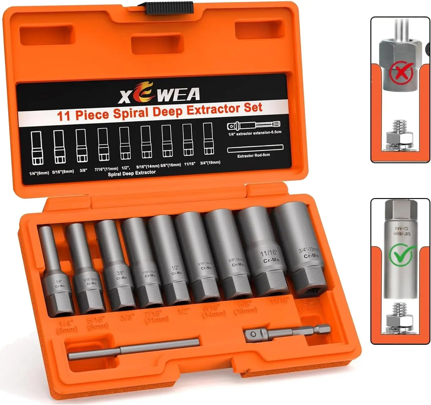 

11PCS Deep Spiral Bolt Extractor Kit for Broken, Frozen, Rusted Bolts & Nuts – Easy-Out Tool Set for Tight Spaces