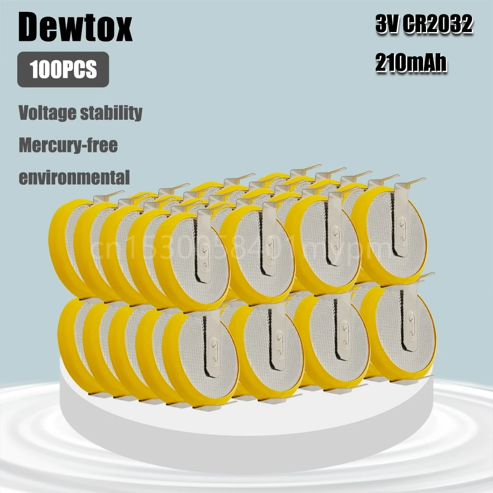 100 قطعة dewox CR2032 3 فولت بطارية ليثيوم في خط أفقي لحام دبوس بطارية للسيارات التحكم عن بعد لوحة أم للكمبيوتر