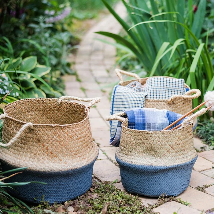 Straw Storage Basket Foldable Portable Suitable for Sundries Clothes Desktop Cloakroom Bathroom Multi-Color Small Medium Large