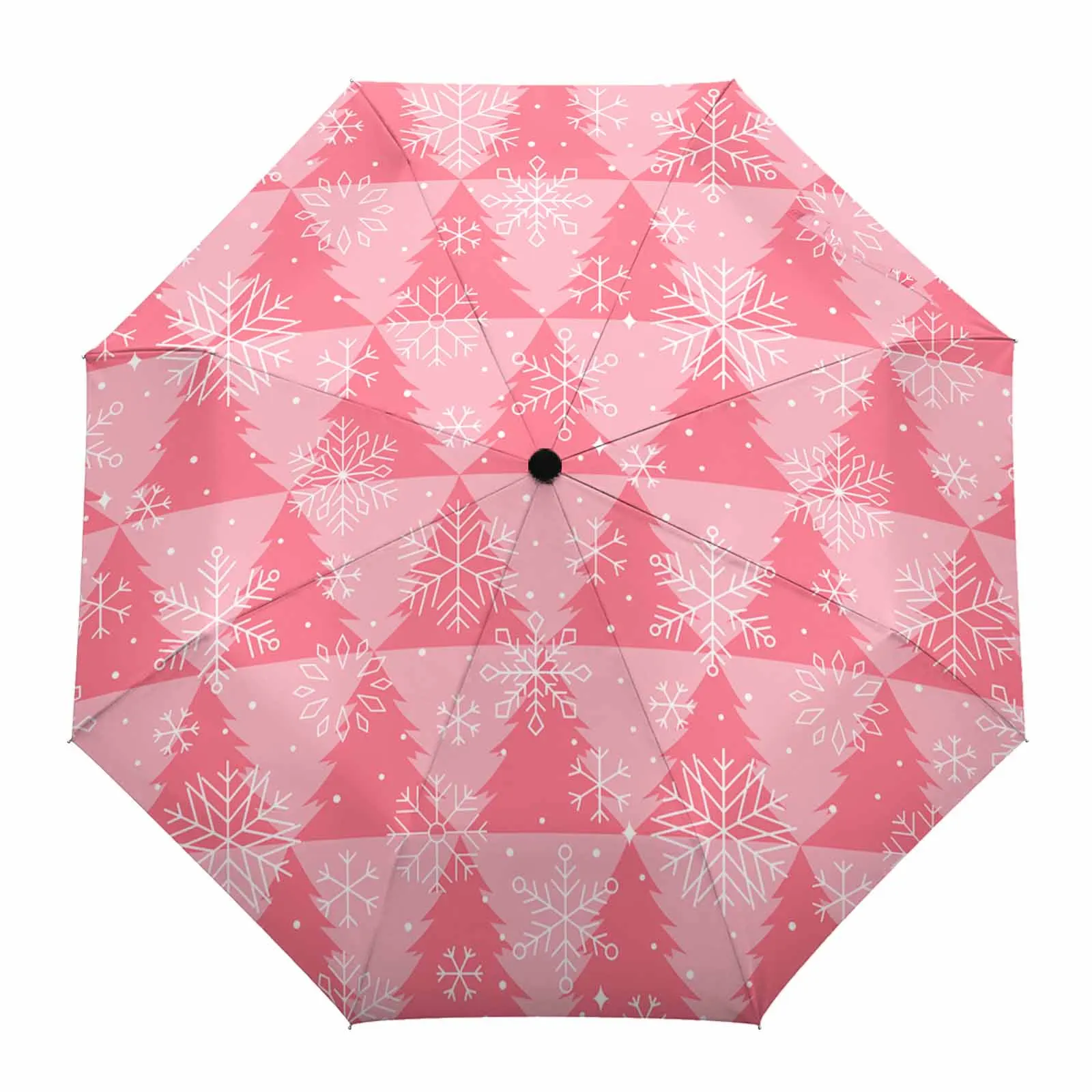 Christmas Pink Christmas Tree Texture Snowflakes Fully-automatic Umbrella for Outdoor Adults Foldable Eight Strand Umbrella