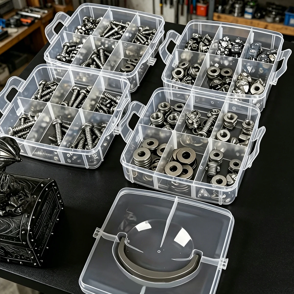 1 Stück Stapelbare Kunststoff-Aufbewahrungsbox für Kleinteile, Mehrstöckige Sortierbox für Schrauben und Bolzen, Tragbare Desktop-Teilebox – Detail 4
