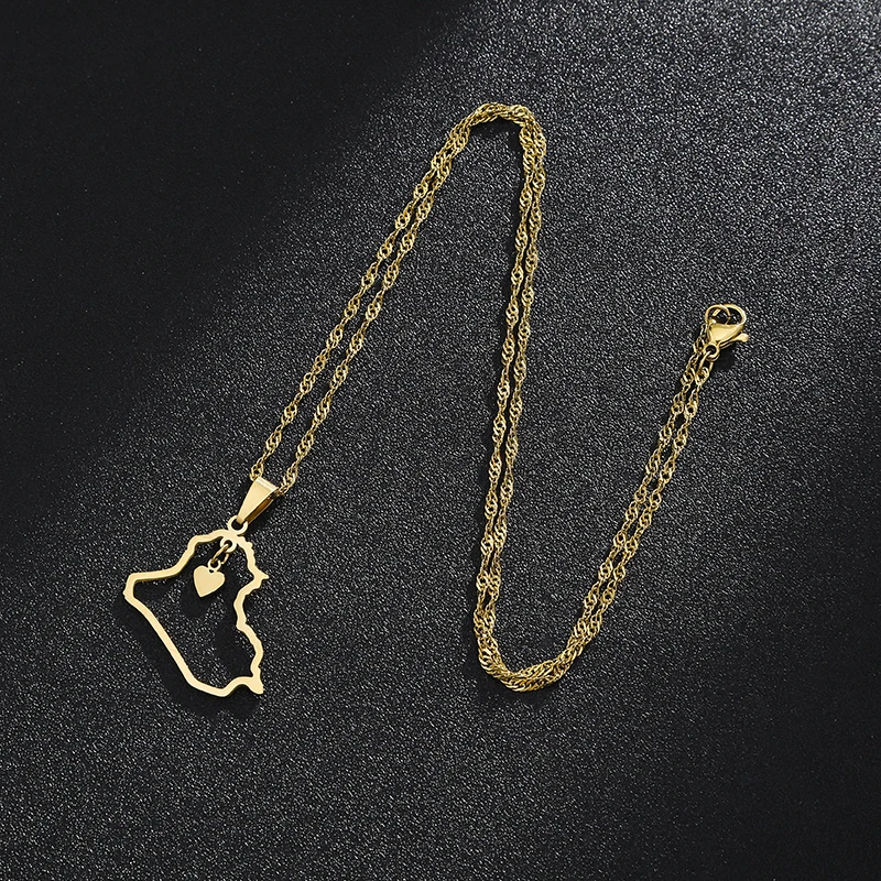 Mode Republik Irak Karte Anhänger Halskette Edelstahl Männer Frauen Herz Kreuz Karten Schmuck Geschenk – Detail 14