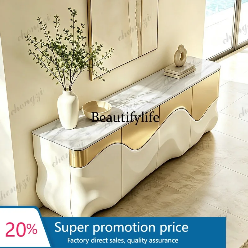 PPP French light luxury marble dining side cabinet, high-end gold-painted storage cabinet, living room locker