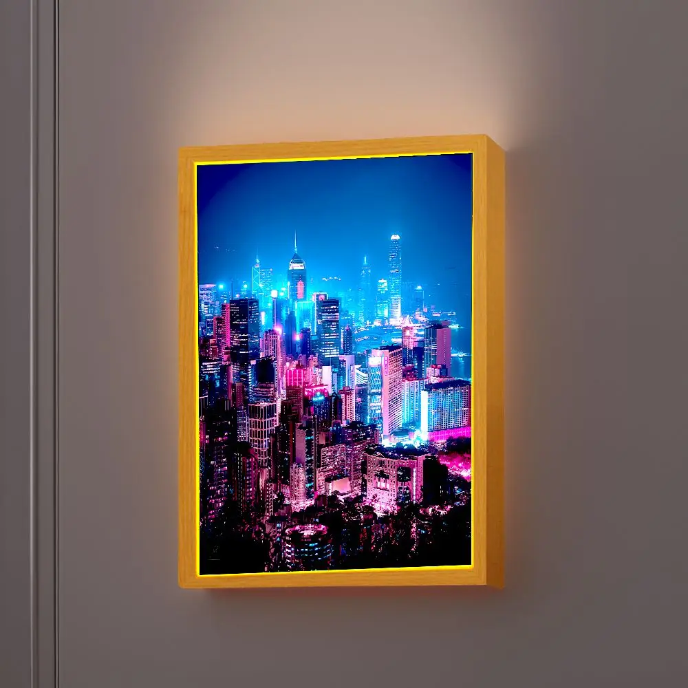 Beautiful City Light Painting Photo Frame Led Night Light Wall Lamps Bedside Table Bedroom Home Decorate Friend Gifts Moon Lamp