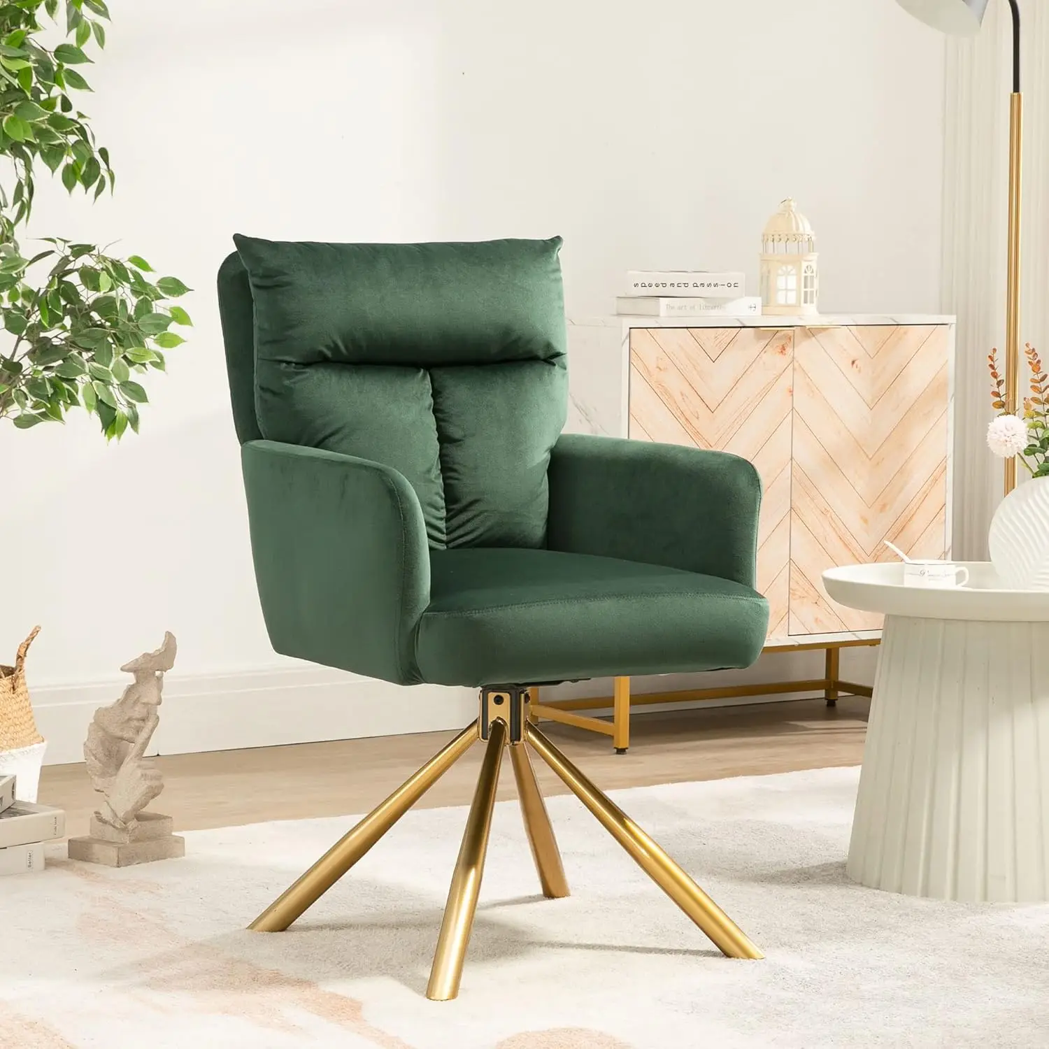 Nordicana 180° Swivel Velvet Living Room Chair Modern Armchair With Golden Legs Ergonomic Upholstered Dining Accent Chair