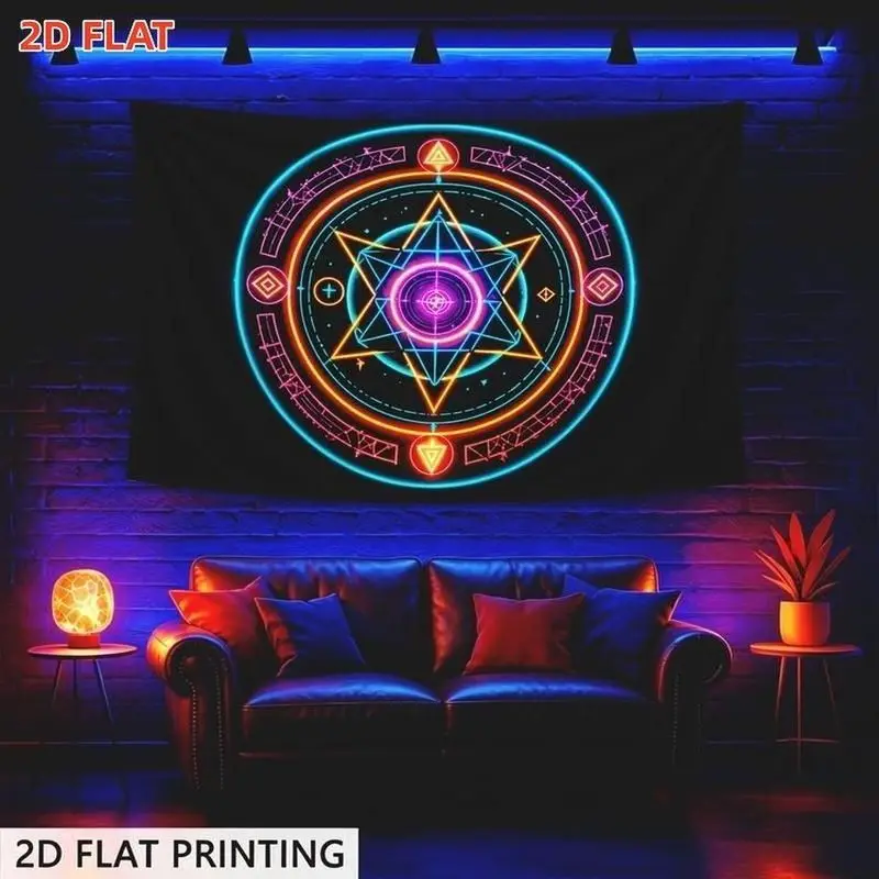 VIKAMA Sacred Geometry Tapestry Neon Magic Circle Star Polyester Wall Hanging Aesthetic Bedroom Dorm Home Decor