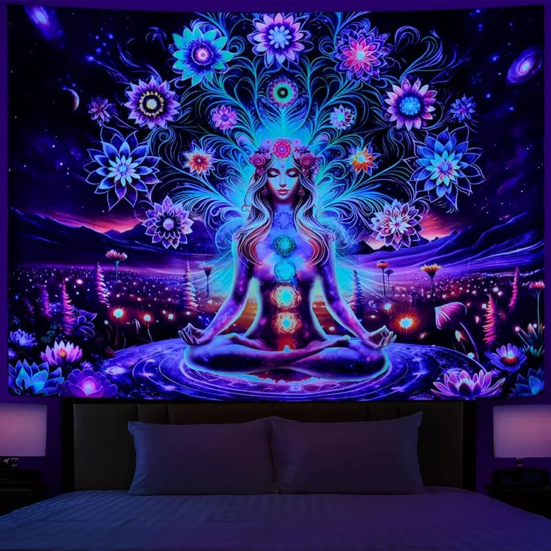 VIKAMA Mandala, Chakra Goddess Dream Print Washable Tapestry, For Living Room, Bedroom, Party Home Decor, Astrology Wall Hanging