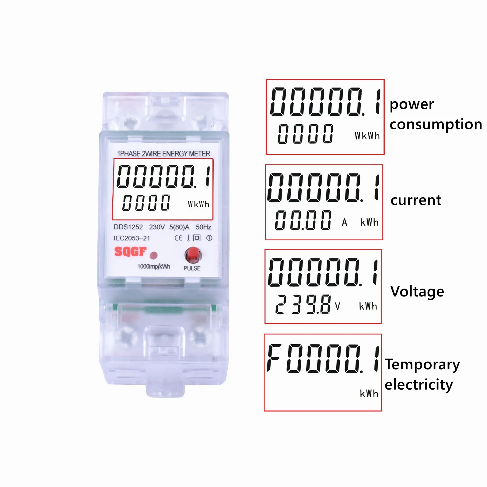 Din Rail LCD Digital Backlight Single Phase Energy Meter kWh Power Consumption Meter Wattmeter Electronic AC 220V 80A Reset Zero