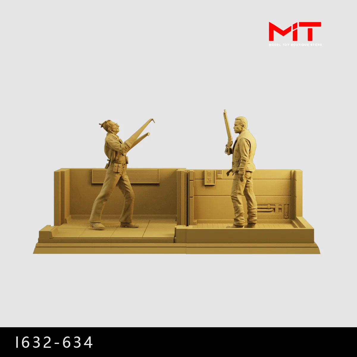 

3D Print 1/64 1/43 T800 vs T1000 Elevator Duel Creative Photography Scene Props Mini Doll Figurine Model For Cars Toys Decor