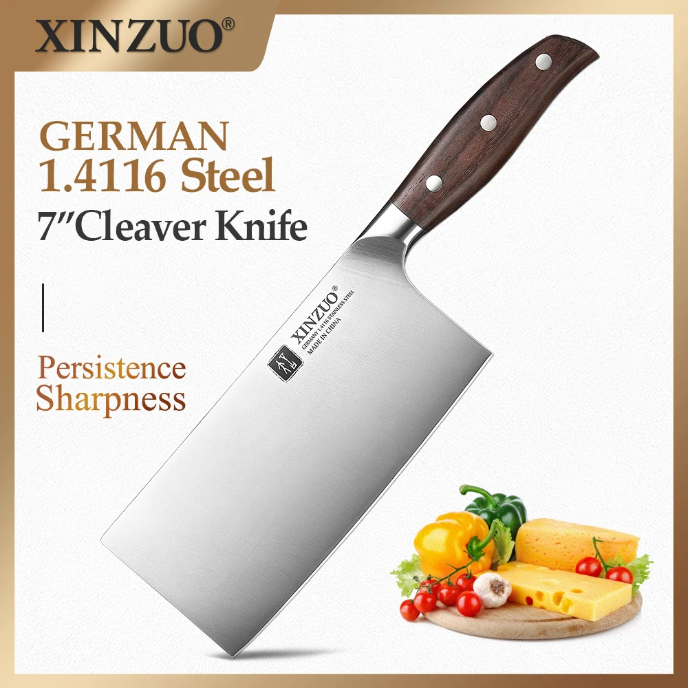 XINZUO 7 Inch Cleaver Kitchen Knife 56-58HRC German 1.4116 Steel Stainless Steel Home Chef's Knife Quality Cooking Tools